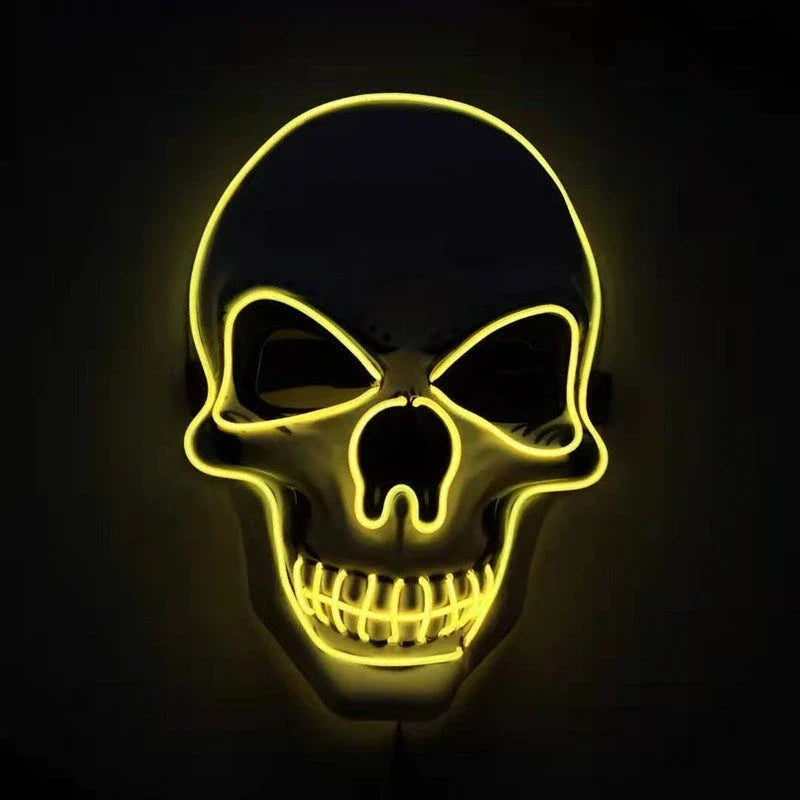 A bone-chilling LED-illuminated skull Halloween mask with adjustable lighting modes for spooky holiday fun