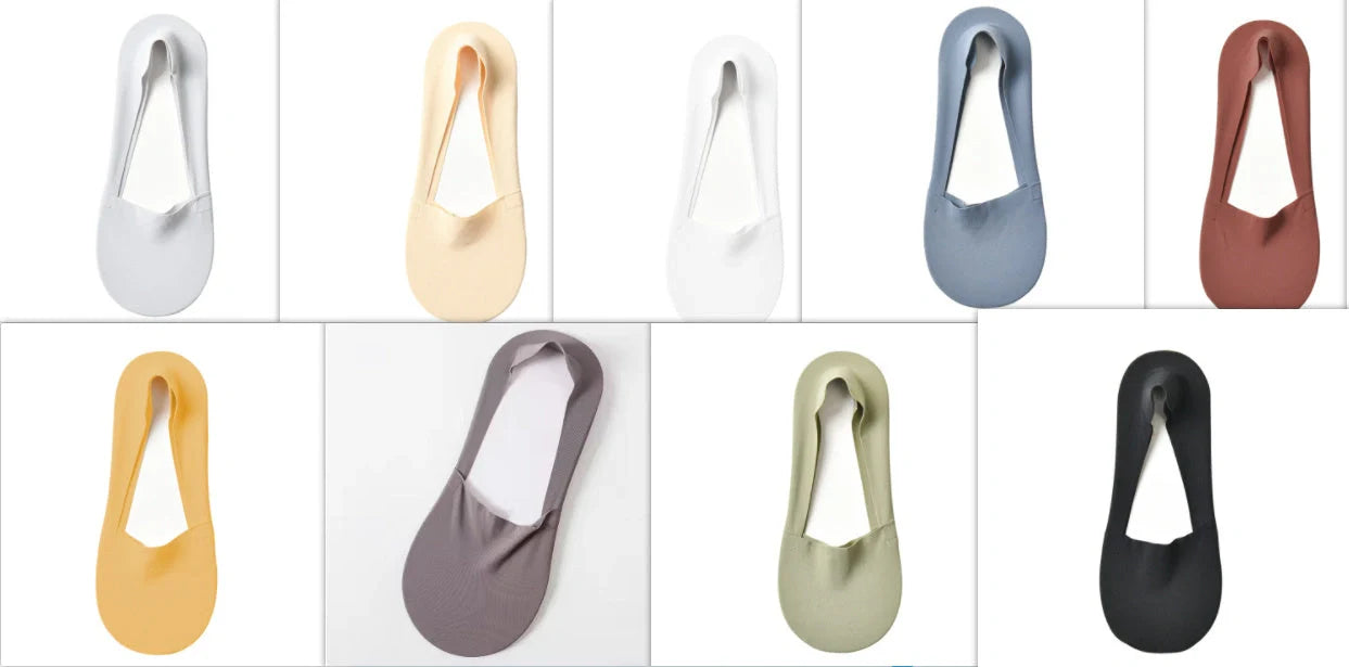 Women's cotton silicone non-slip shallow boat socks in various colors for a secure, comfortable fit.