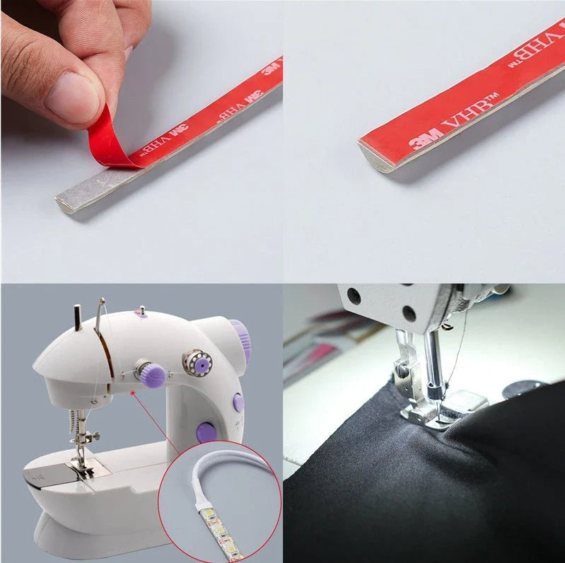 Adjustable sewing machine LED light bar with touch-sensitive dimming controls for customizable illumination