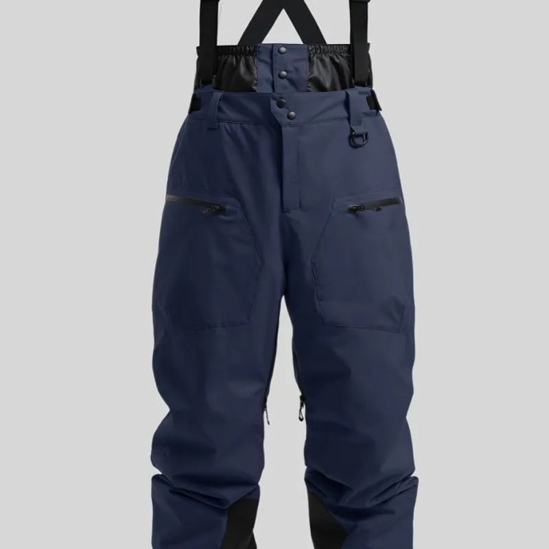 Men's black thickened waterproof ski trousers made from flame-retardant linen fabric