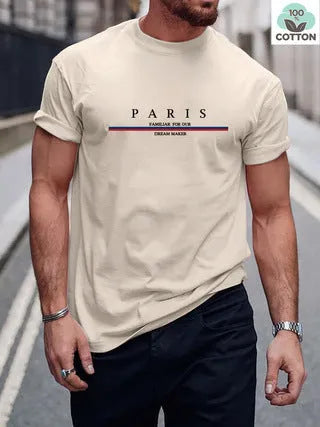 Heavy men's short-sleeved t-shirt with a letter print design in pure cotton.