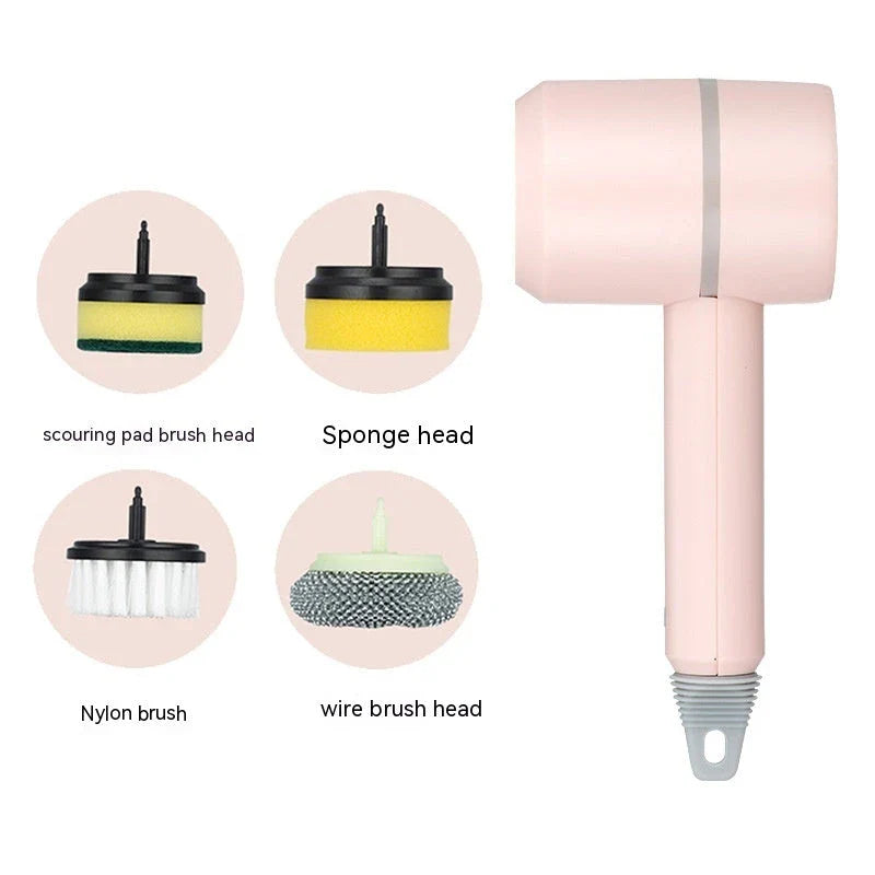 Cordless electric scrub brush with interchangeable brush heads for cleaning kitchens, bathrooms, tiles, and more