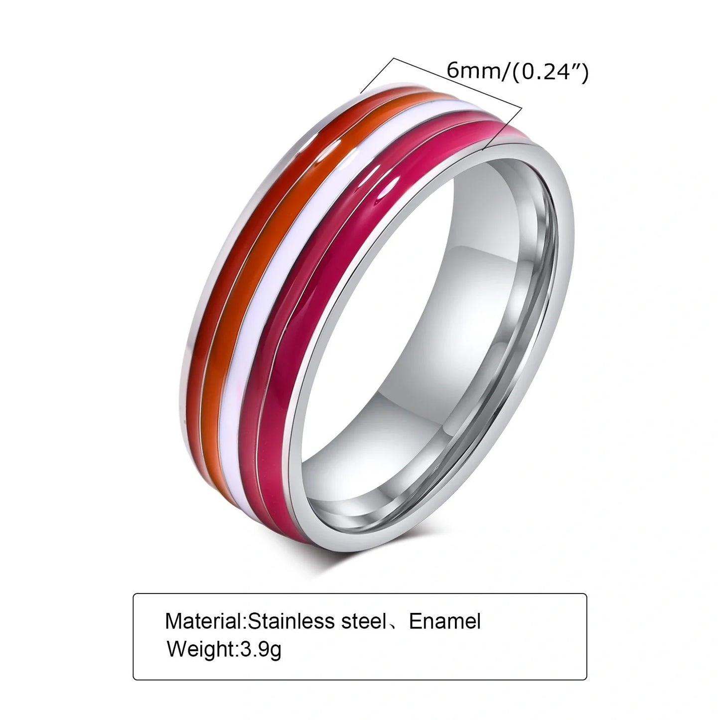 Men's titanium steel rainbow flag ring in vibrant colors, sizes 6-12
