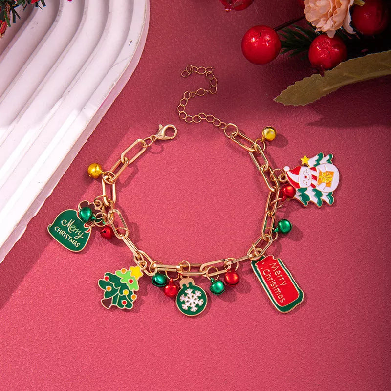 Festive Christmas Metal Chain Bracelet with Santa Claus and snowflake designs