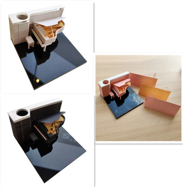 3D paper carving Christmas tree note organizer with calendar, memo sections, and decorative desk accessories