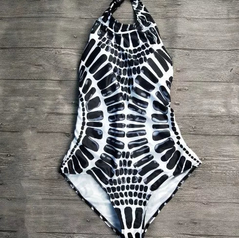 Striped backless one-piece swimsuit with adjustable straps