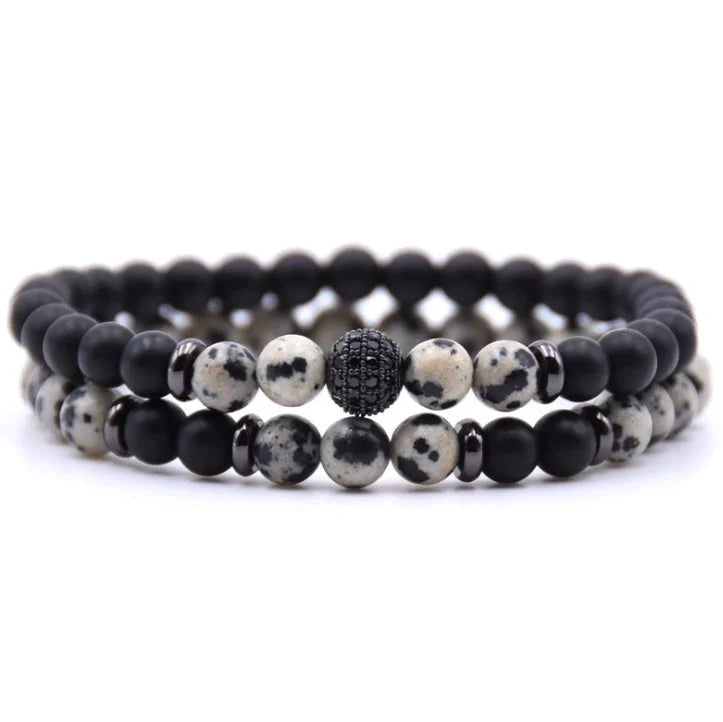 Micro-Inlaid Zircon Bracelet with 6mm Natural Stone Beads in Various Colors