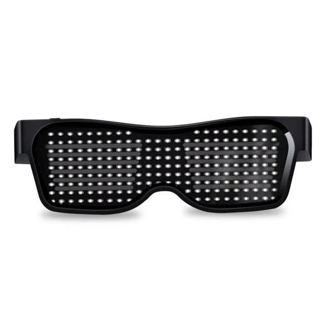 Bluetooth-enabled LED party glasses with dynamic, flashing light effects in multiple vibrant colors