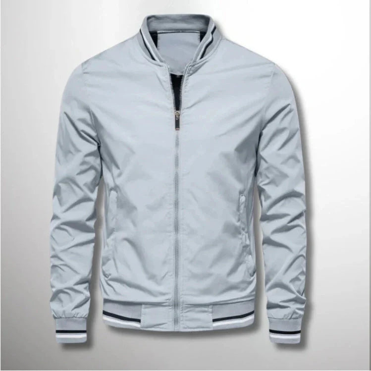 Men's striped zip-up jacket with pockets, available in multiple color options and sizes