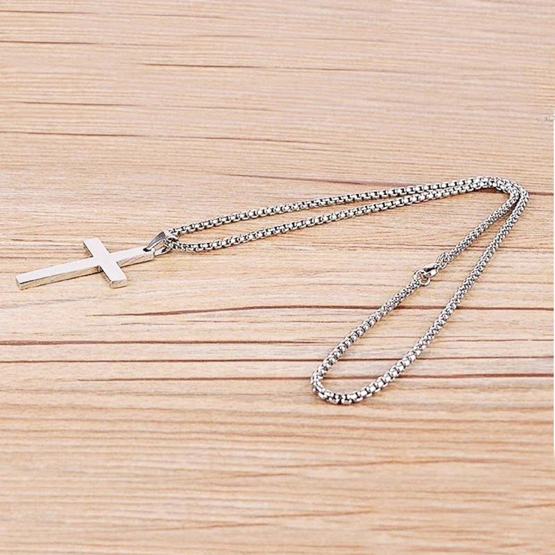 Stainless Steel Cross Pendant Necklace for Men - Available in Black, Silver, and Gold