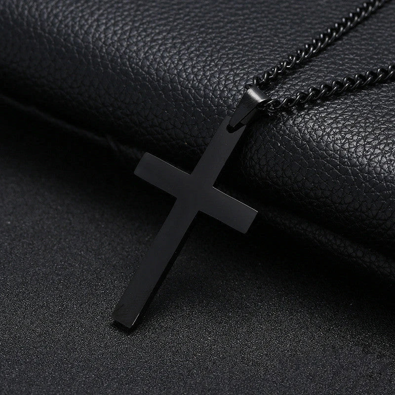 Stainless Steel Cross Pendant Necklace for Men - Available in Black, Silver, and Gold