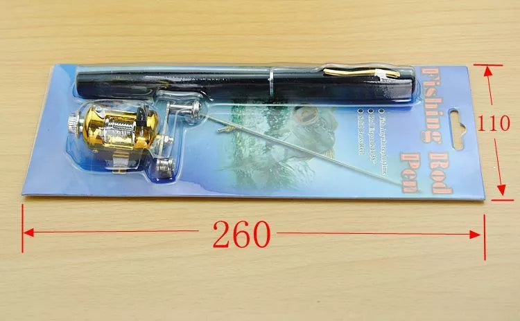 Telescopic drum pen rod fishing gear set for ice fishing in yellow color