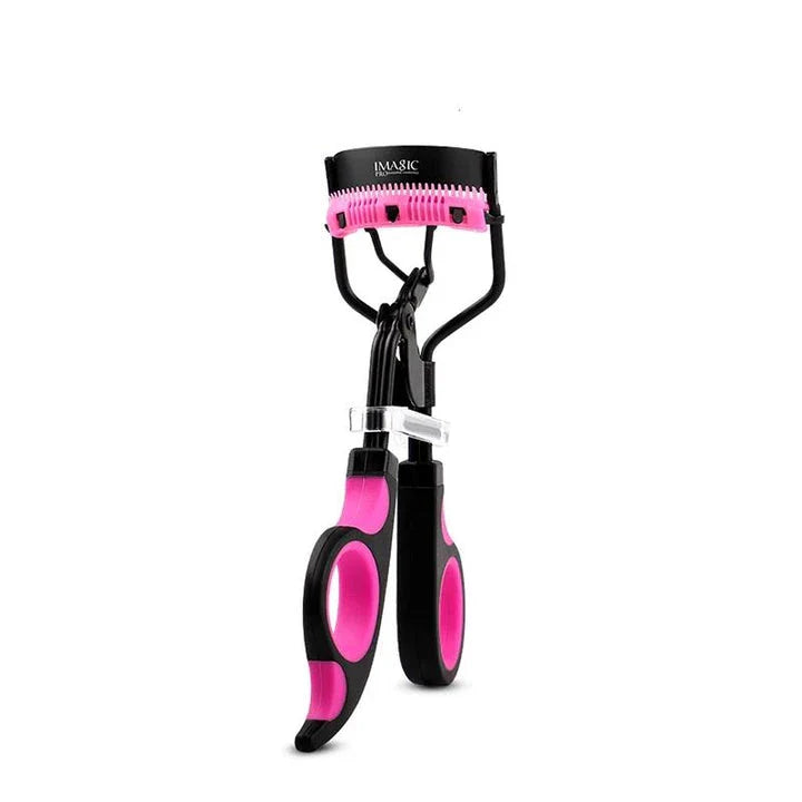 Compact carbon steel eyelash curler with ergonomic design and secure grip for flawless lash curling