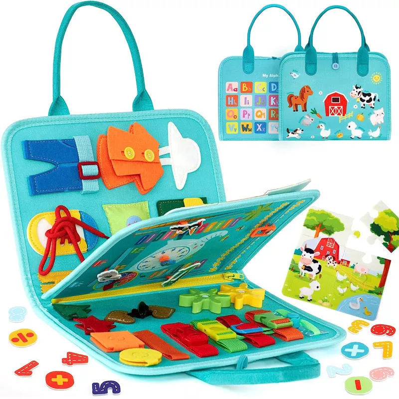 Felt Learning Board Educational Toy in blue, pink, or green for children's early development