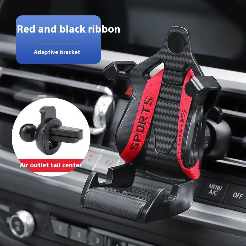 Gold car air vent phone holder with 360-degree rotation and silicone padding mounted on vehicle vent
