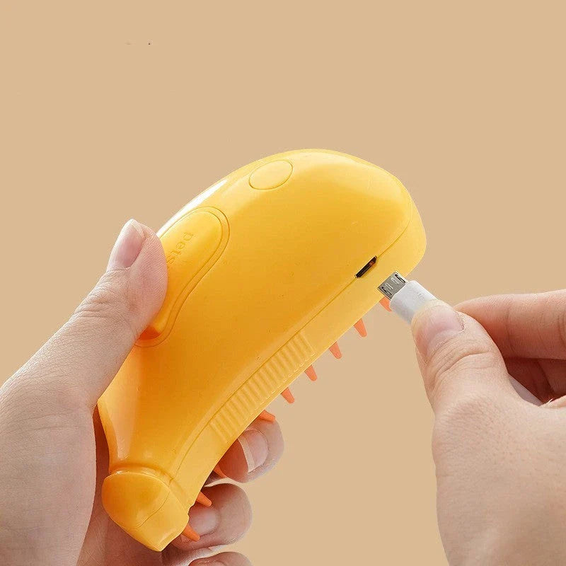 Rechargeable 3-in-1 pet grooming brush with steamy massage function for cats and dogs