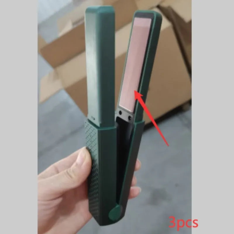 Pink and green cordless USB rechargeable mini hair straightener and curler with ceramic plates