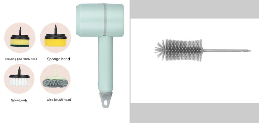 Cordless electric scrub brush with interchangeable brush heads for cleaning kitchens, bathrooms, tiles, and more