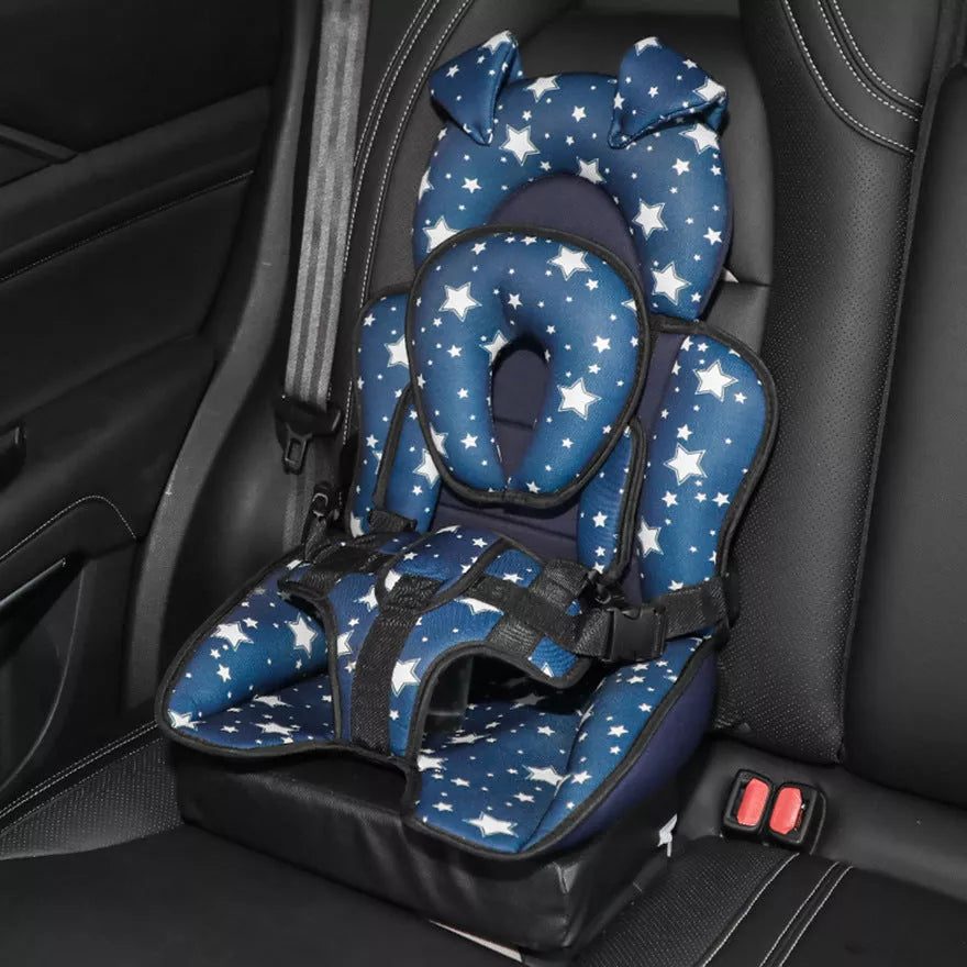 Child car safety seat cushion in colorful patterns for universal fit and comfort