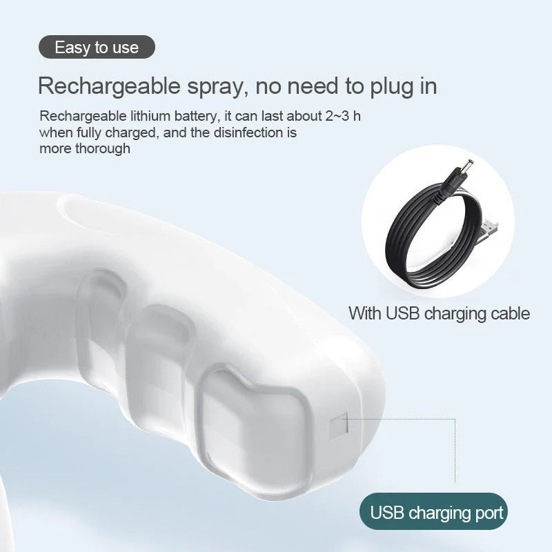 Cordless sanitizing spray gun with nano-atomization, UV disinfection, and long-lasting battery for versatile cleaning and disinfection in home, vehicle, and commercial settings.