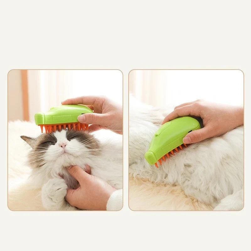 Rechargeable 3-in-1 pet grooming brush with steamy massage function for cats and dogs