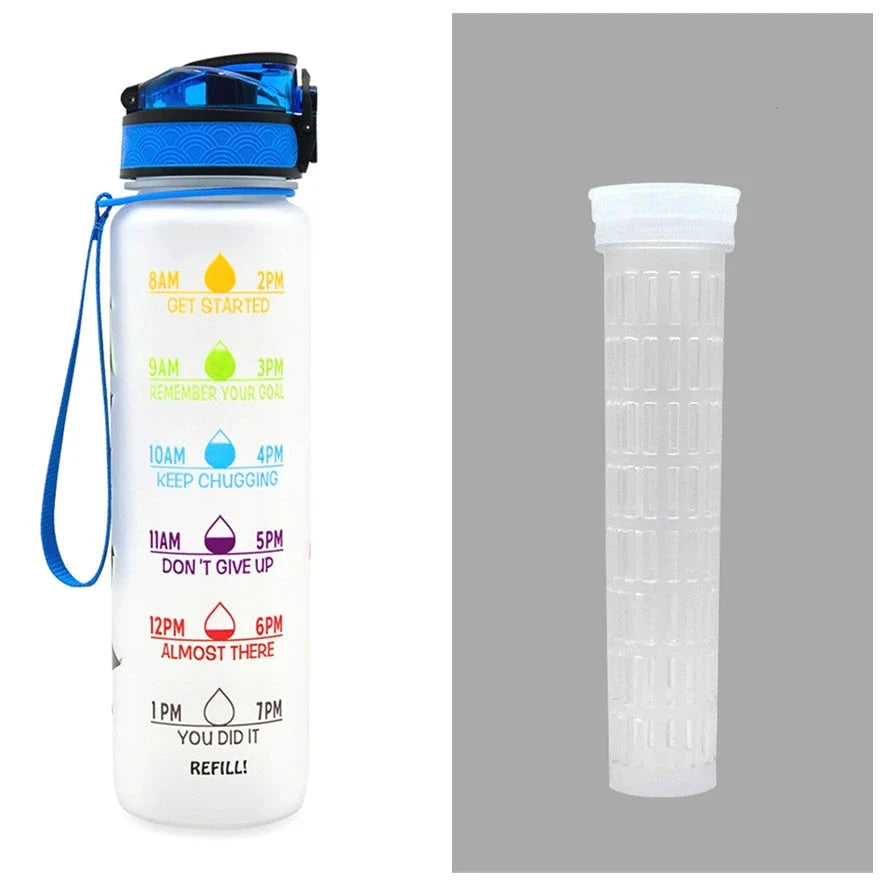 1-Liter Tritan Sports Water Bottle with Time Markers, Bounce Cover, and Motivational Design