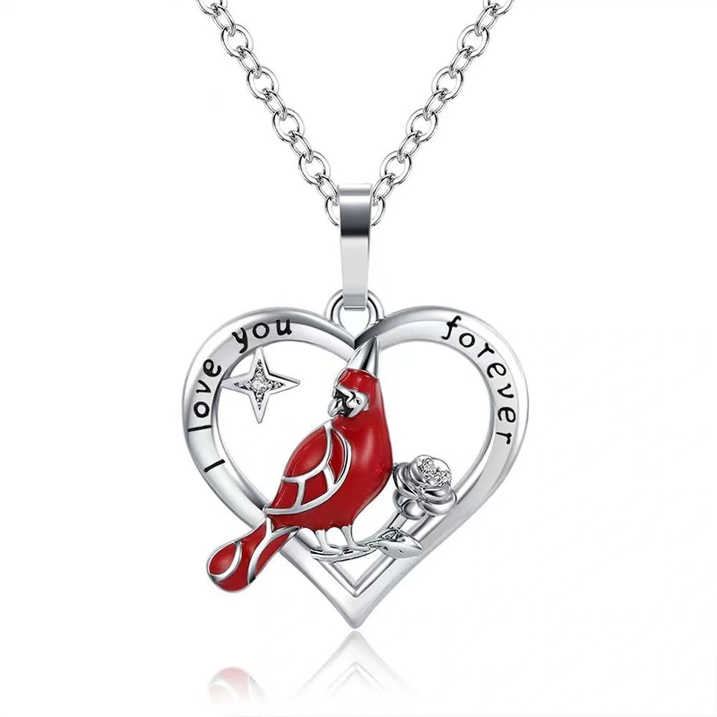 Elegant heart-shaped cardinal pendant necklace perfect for anniversaries and Valentine's Day gifts.