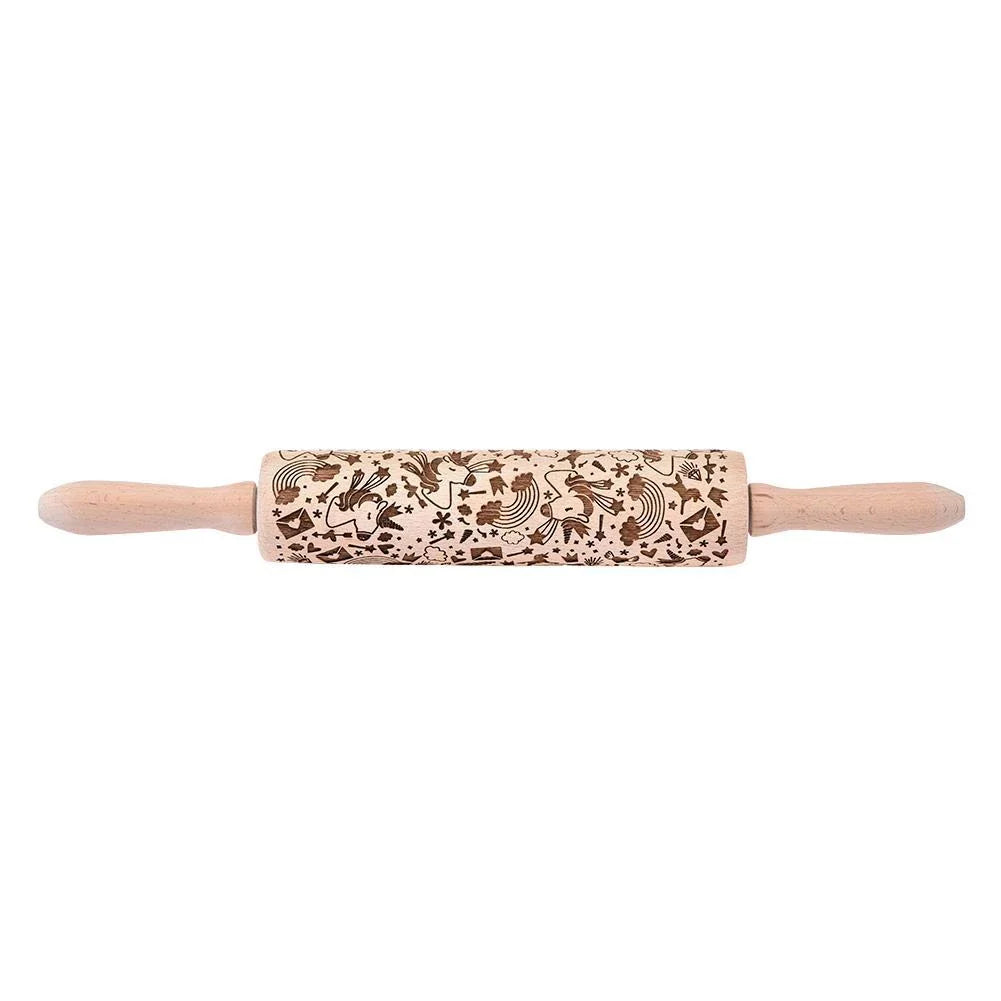 Beautifully engraved Christmas snowflake-patterned rolling pin for creating intricate designs on cookies, pastries, and soft candies