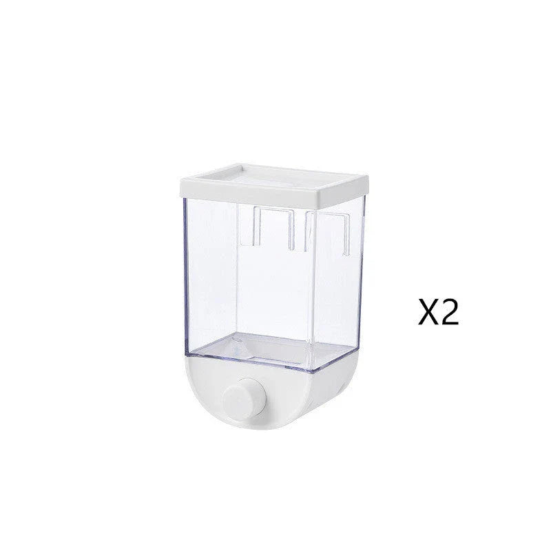 Sleek kitchen storage canister with cereal dispenser and wall-mountable design for organized, space-saving storage