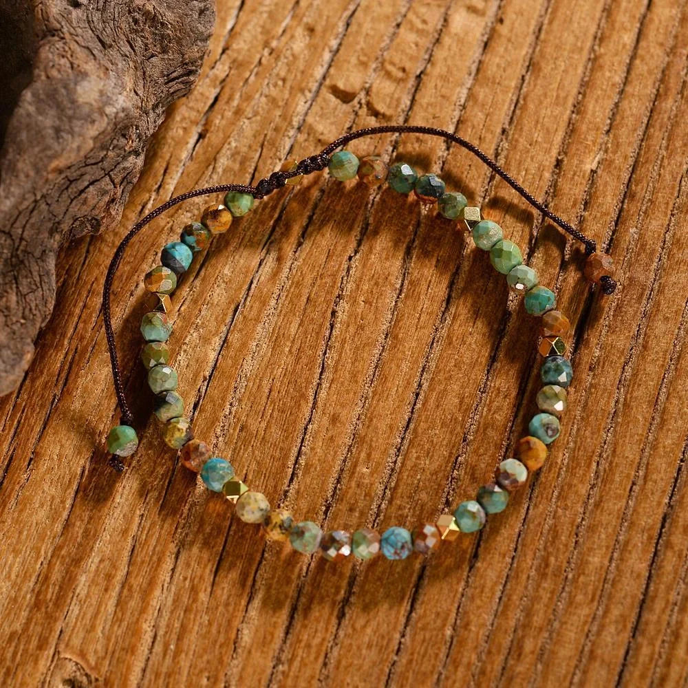 Adjustable African Turquoise Braided Bracelet for unisex, made with genuine natural stone.