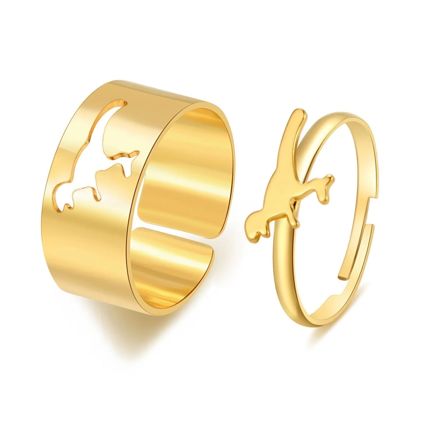 Trendy Adjustable Butterfly Couple Rings Set in gold and silver, perfect for punk style lovers