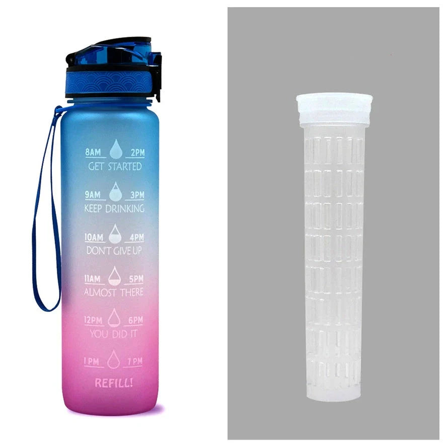 1-Liter Tritan Sports Water Bottle with Time Markers, Bounce Cover, and Motivational Design