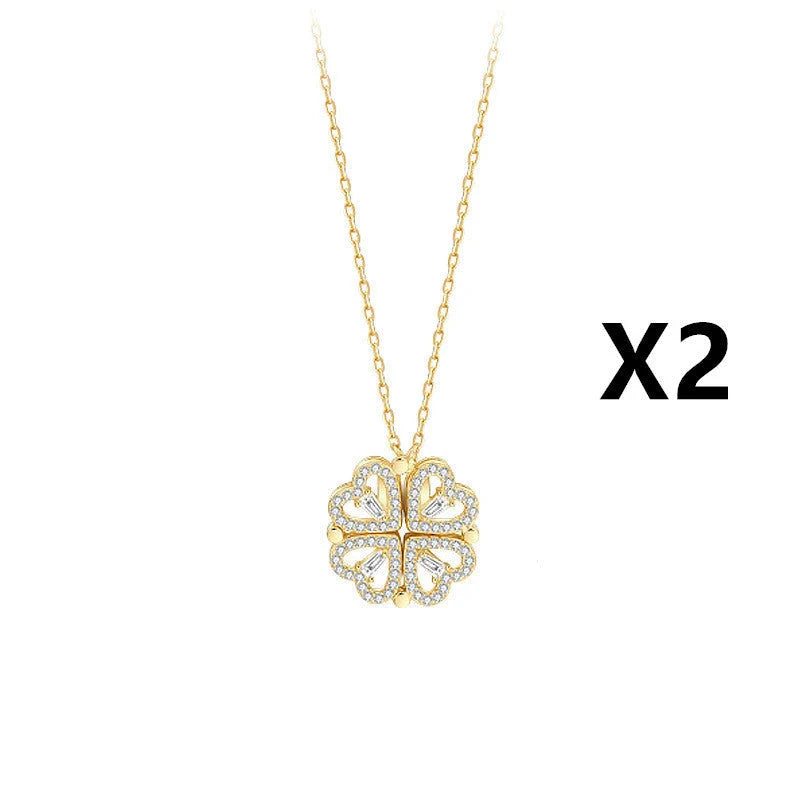 Elegant four-leaf clover necklace with magnetic and detachable design for versatile styling