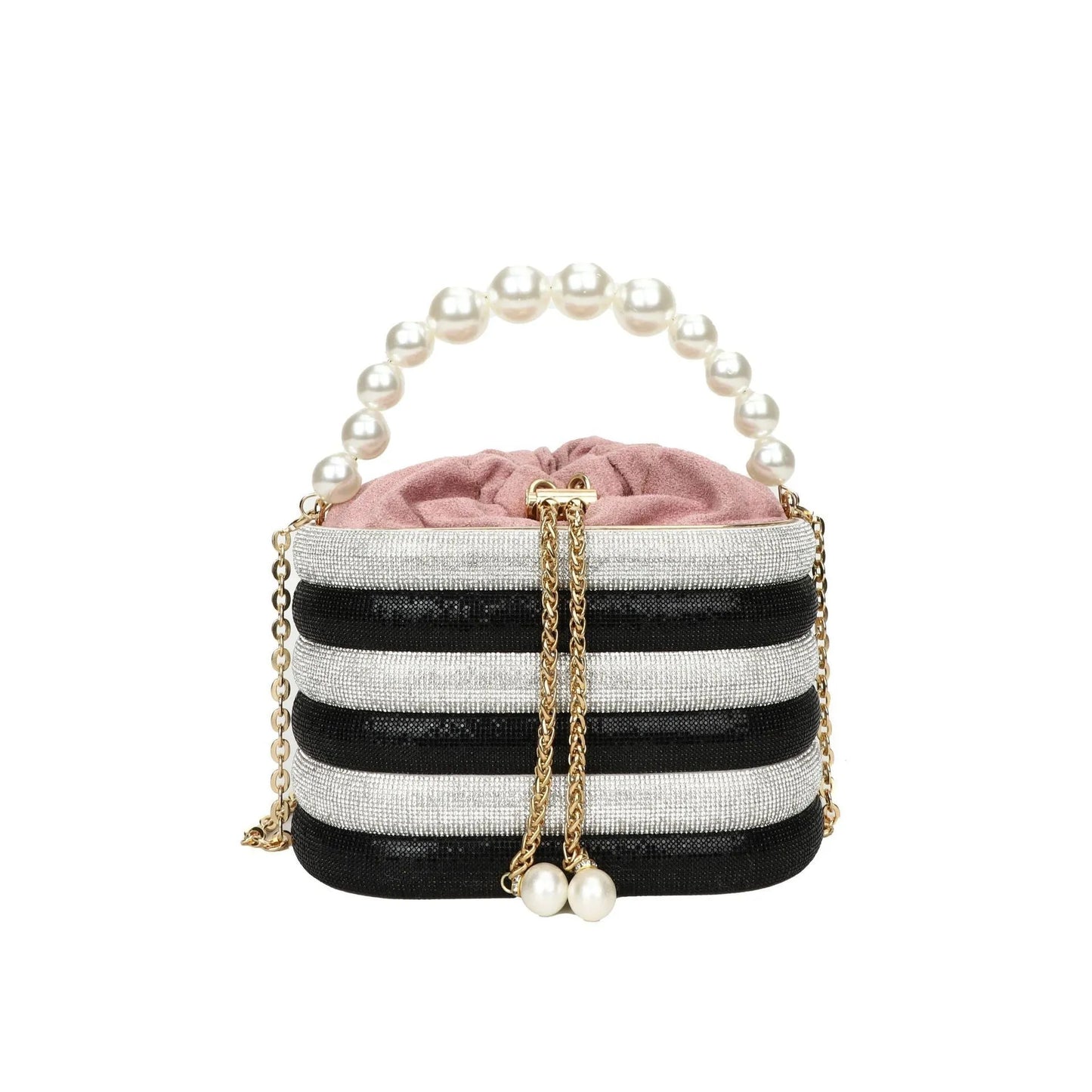 Women's soft PU crossbody bag with beaded accents, round shape, and single shoulder strap in black colour.