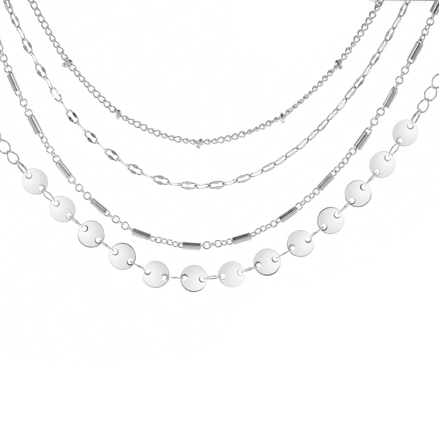 4-pack set of adjustable tube chain disc lace bracelets in gold and silver