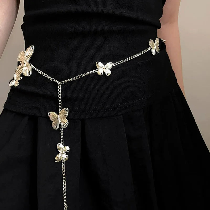 Women's gold butterfly waist chain with alloy construction and 104cm length