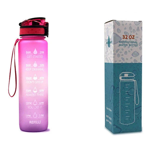 1-Liter Tritan Sports Water Bottle with Time Markers, Bounce Cover, and Motivational Design