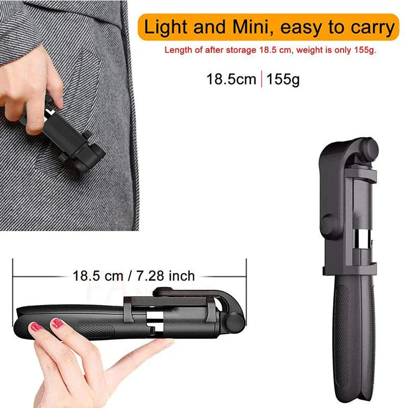 Versatile Bluetooth Selfie Stick compatible with iPhones and Android smartphones, featuring adjustable telescopic design and premium construction