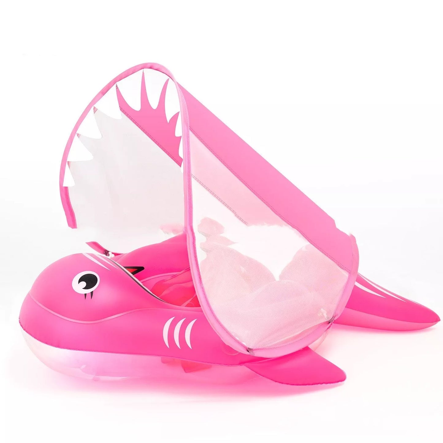 Baby swim ring with anti-flip design and sunshade for safe water play