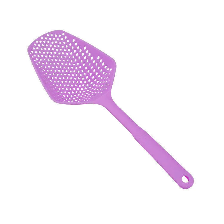Large black nylon strainer scoop colander for kitchen use draining food.