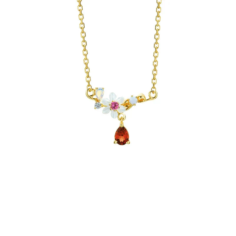 Moissanite natural shell water drop necklace with floral and tassel accents, crafted in premium silver electroplating