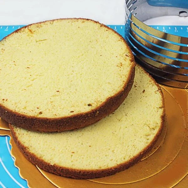 Adjustable stainless steel cake slicer with 7 layers, perfect for cutting round, square, and a variety of desserts
