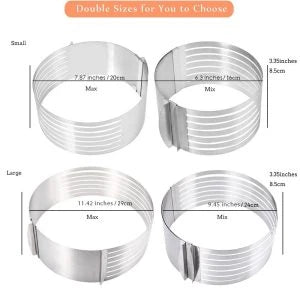 Adjustable stainless steel cake slicer with 7 layers, perfect for cutting round, square, and a variety of desserts