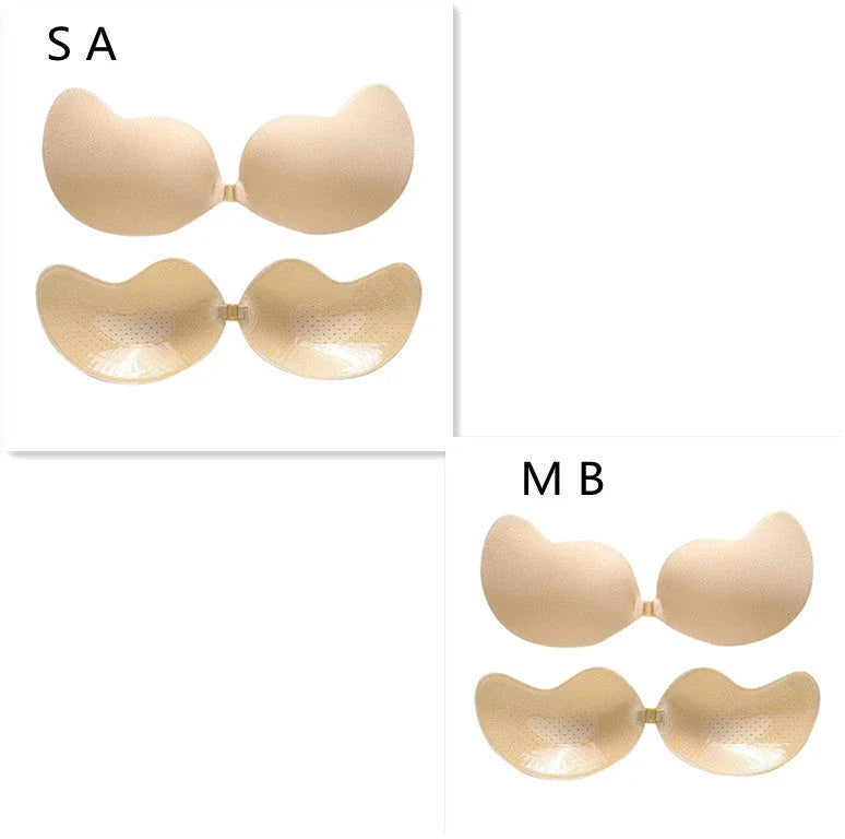 A discreet, backless and strapless silicone bra that provides a natural lift and invisible support under clothing.