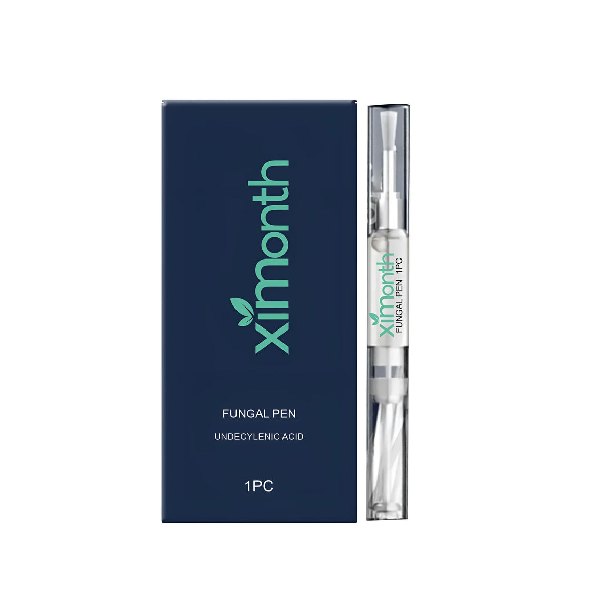 A white nail care pen with a silver clip for repairing and antibacterial nail treatment.