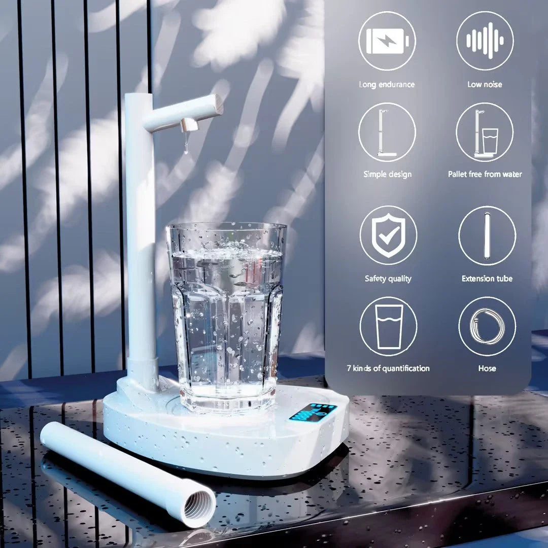 Rechargeable automatic water bottle dispenser with adjustable flow levels and extended pipe for versatile hydration
