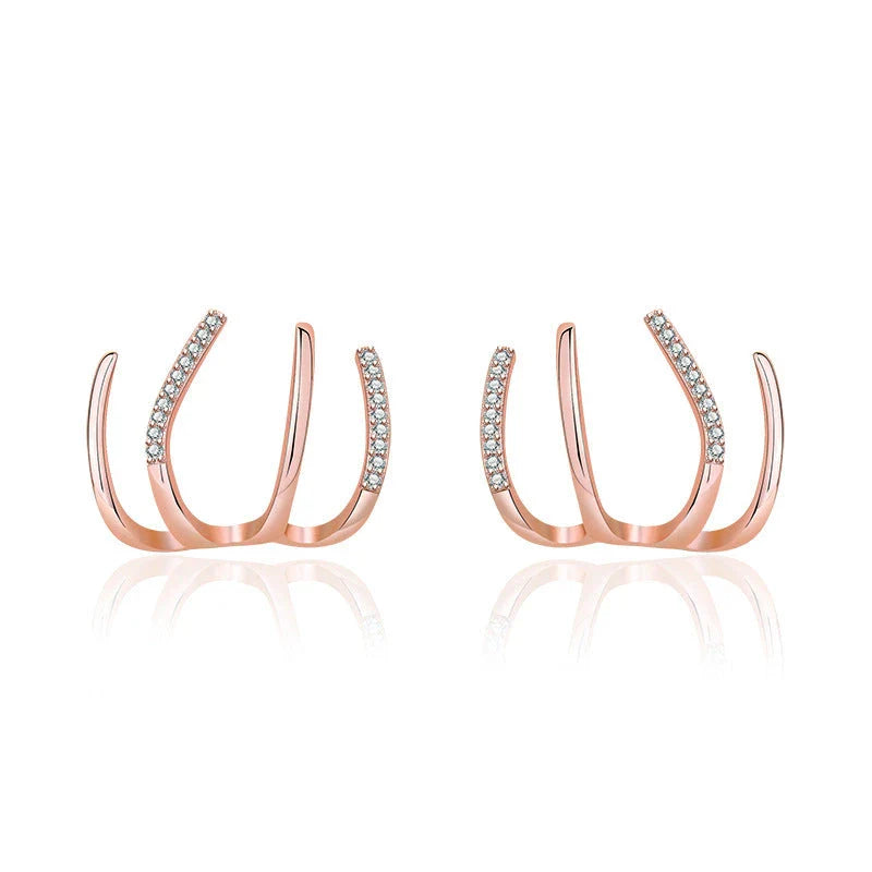 Elegant silver-tone zircon stud earrings with a sleek and sophisticated design