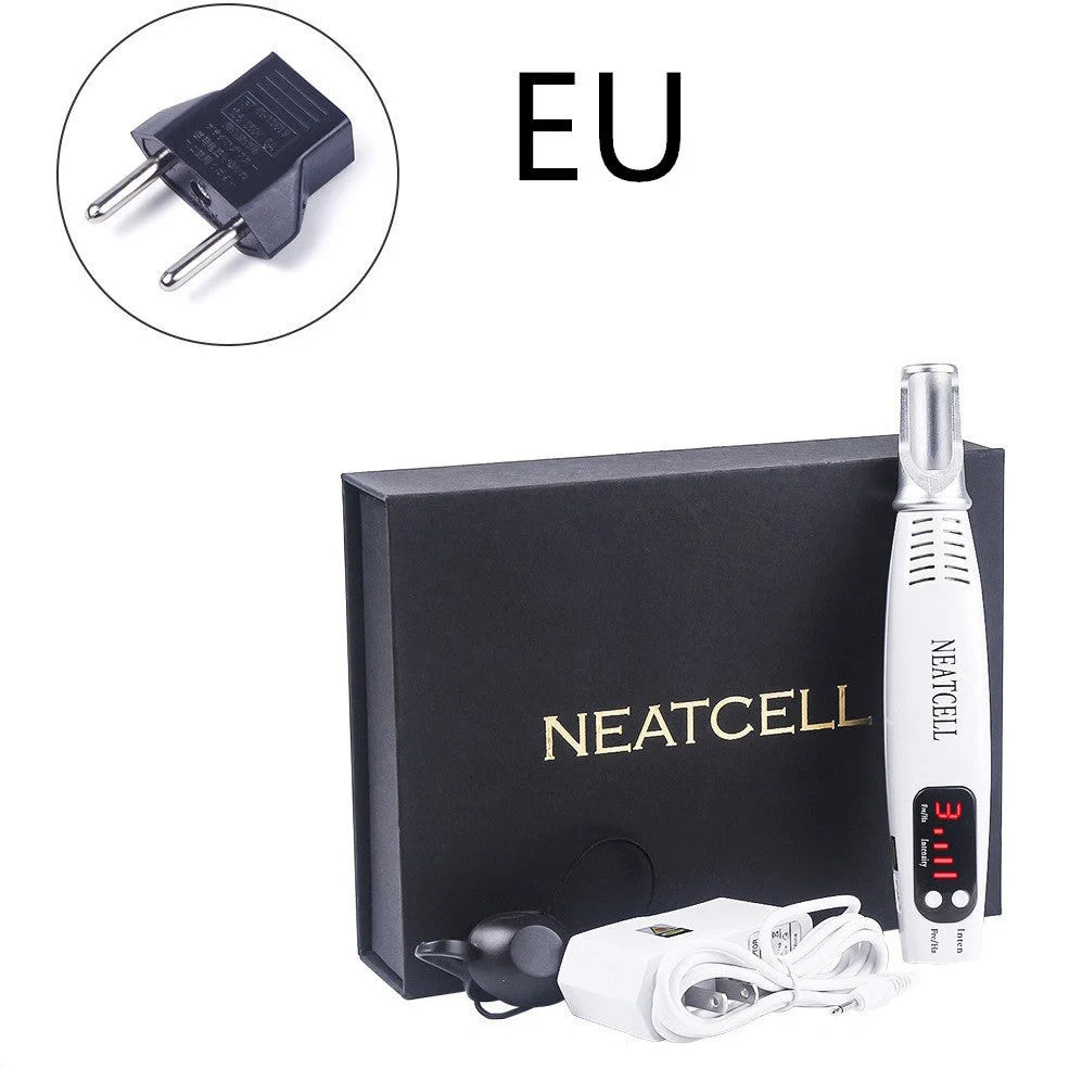Blue home picosecond laser mole pen with adjustable intensity buttons and dual light therapy modes for skin treatment