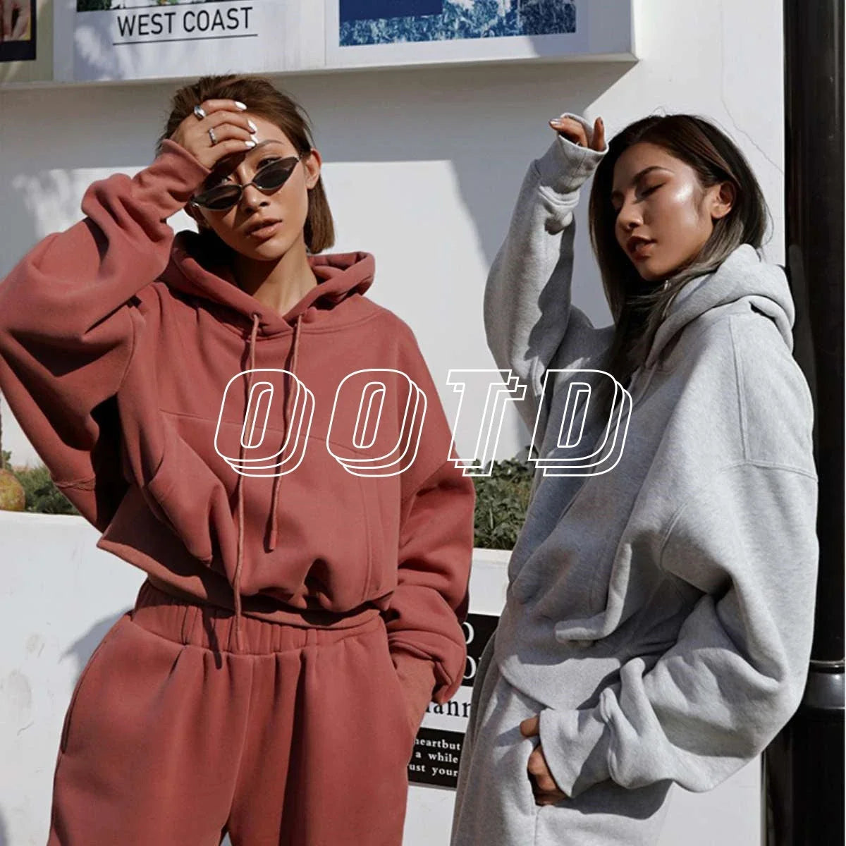 Women's casual hoodie outfit in various colors and sizes, featuring a stylish design and comfortable polyester construction.
