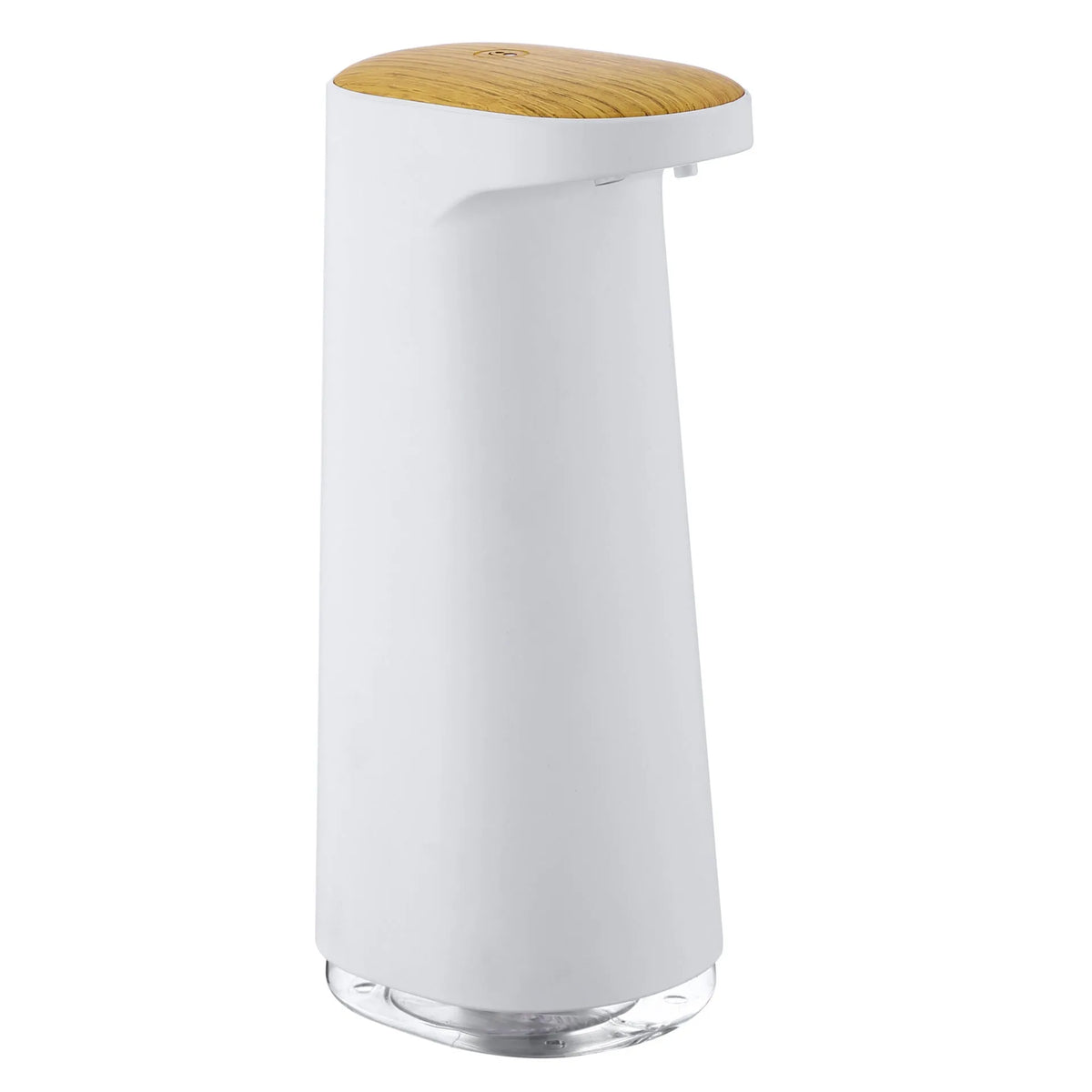 White automatic foam soap dispenser with infrared sensor on a bathroom countertop.